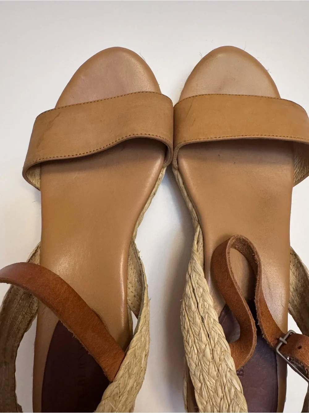 Matt Bernson Tan Leather Espadrille Platform Wedge Coastal Summer Sandals